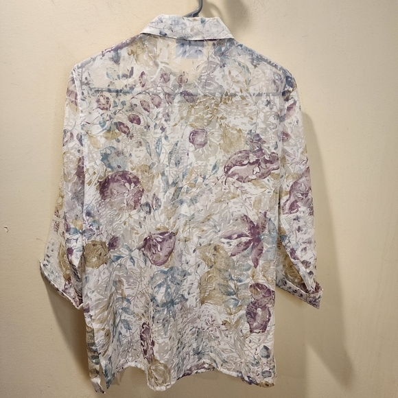 Alfred Dunner See Through Quarter Sleeves Floral button Down shirt size  12 - Picture 14 of 16